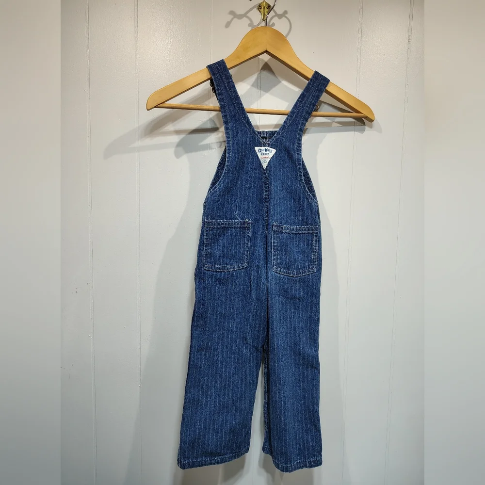 Vintage OshKosh BGosh Railroad Stripe Denim Overalls Vestbak Made in USA Toddler